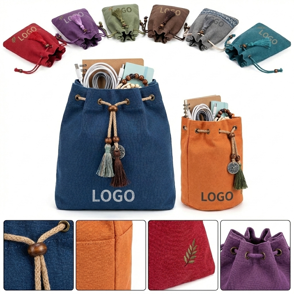 The Artisan Drawstring Bucket Pouch - Multicolor Canvas Collection