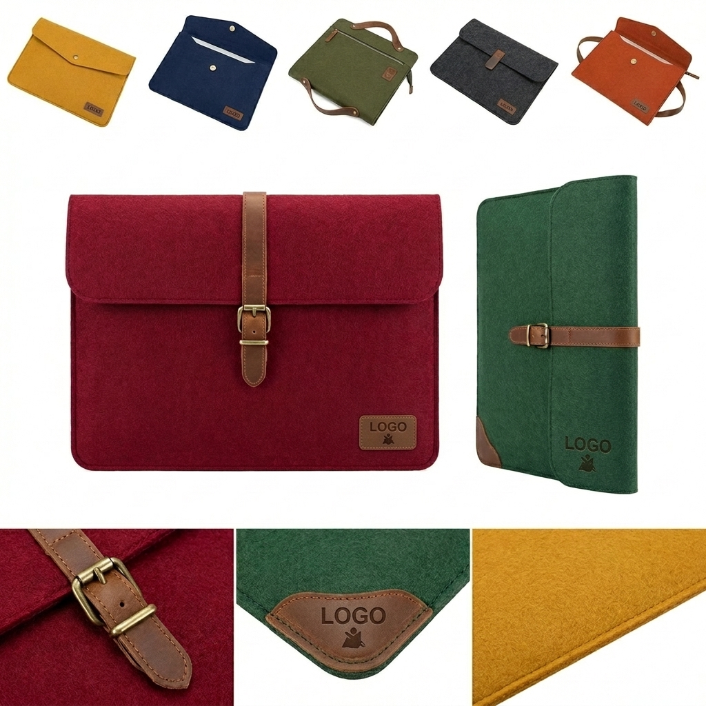 Sustainable Wool File Organizer with Secure Closure for Documents & Gadgets