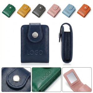 Chic Minimalist Lipstick Holder with Mirror in Premium Faux Leather