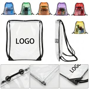 Clear PVC Drawstring Tote Bag for Travel, Gym, and Sports