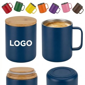 Stainless Steel Double-Wall Insulated Mug with Bamboo Lid
